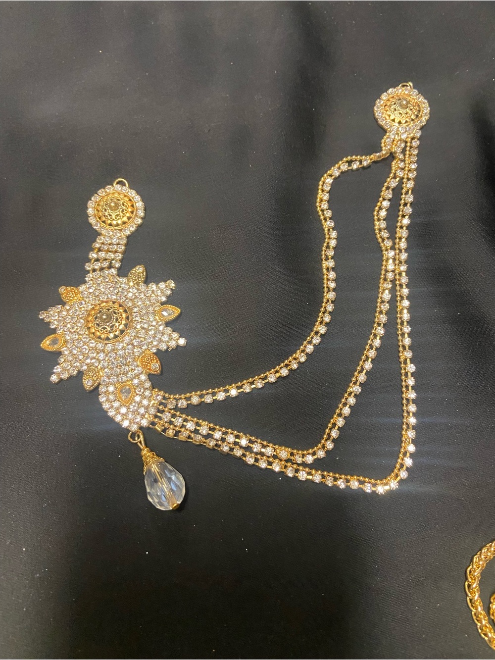 Gold Crystal Chain Maang Tikka - half matta patti Gold Bridal Hair headpiece